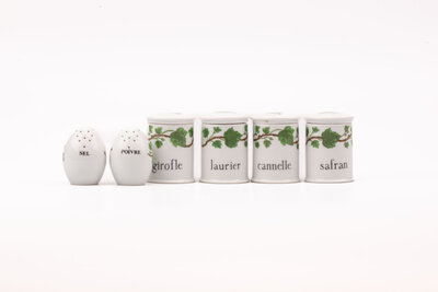 Ensemble de 4 pots à épices, sel et poivre Porcelaine de Paris blanche 