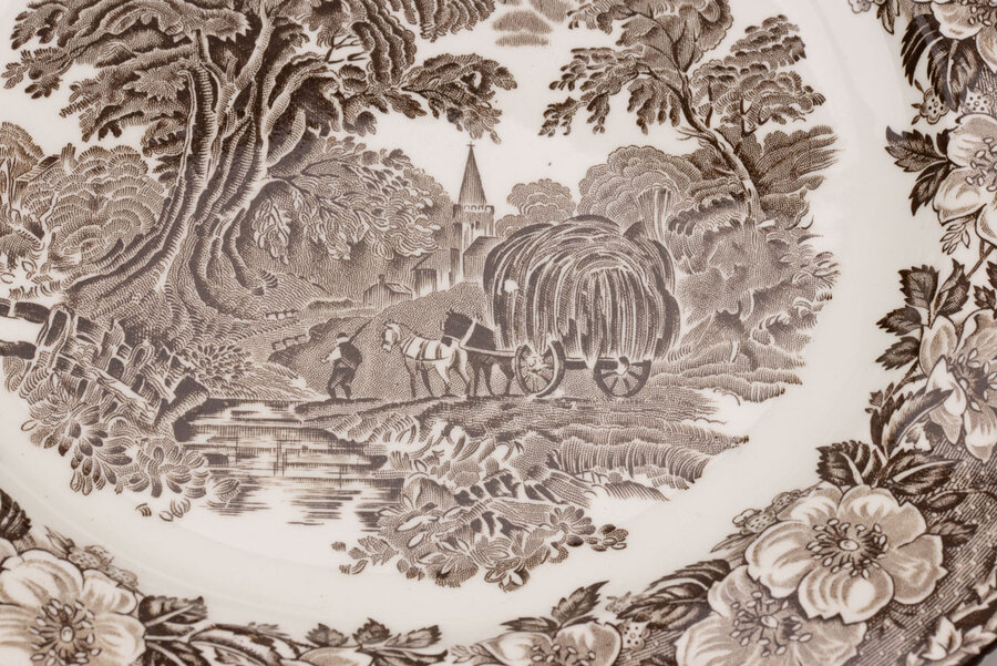 4 très grandes assiettes/plats anglais Woodland Enoch Wedgwood