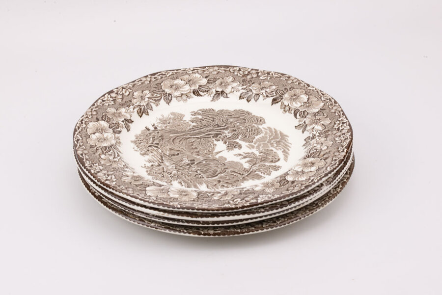 4 très grandes assiettes/plats anglais Woodland Enoch Wedgwood