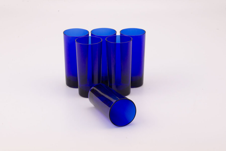 6 verres vintage à long drink bleu cobalt de la Verrerie de Reims
