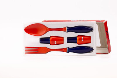 Set vintage couverts à salade sel et poivre orange et bleu