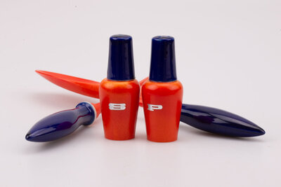 Set vintage couverts à salade sel et poivre orange et bleu