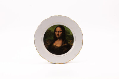 Assiette murale vintage en porcelaine avec une photo de Mona Lisa