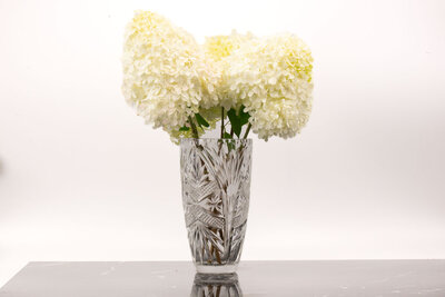 Grand vase vintage en cristal ciselé et transparent