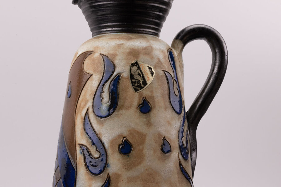 Vase vintage en grès de couleur beige et brune de chez Jules Guérin