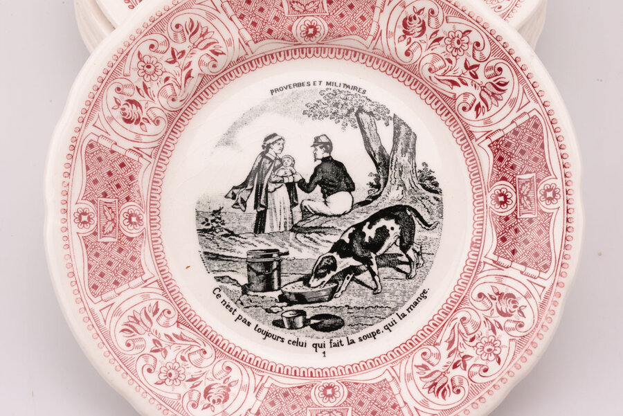 6 assiettes à dessert Gien Proverbes militaires