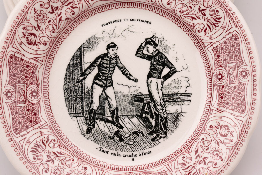 6 assiettes à dessert Gien Proverbes militaires