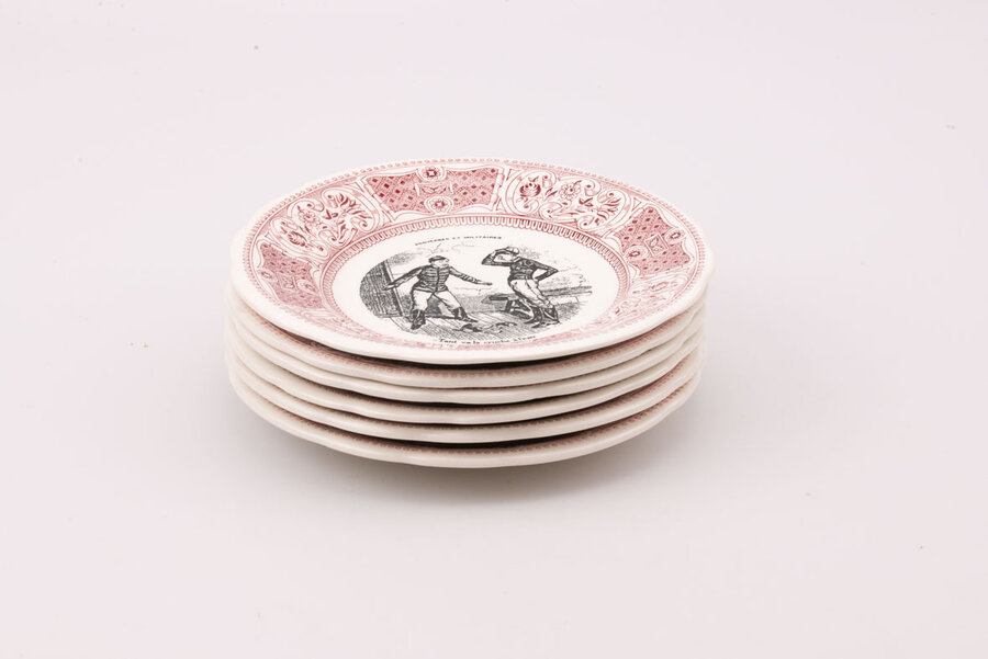 6 assiettes à dessert Gien Proverbes militaires
