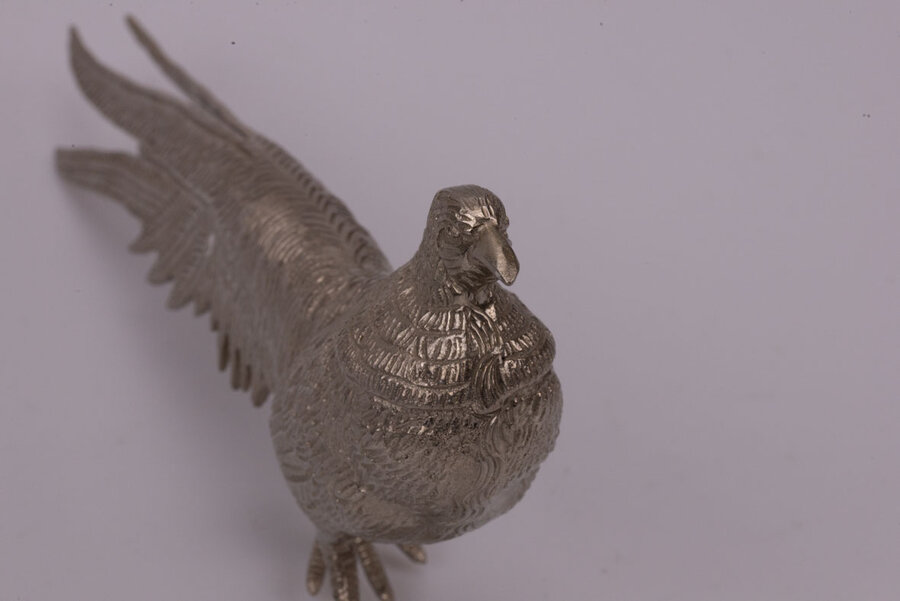 Faisan en métal argenté
