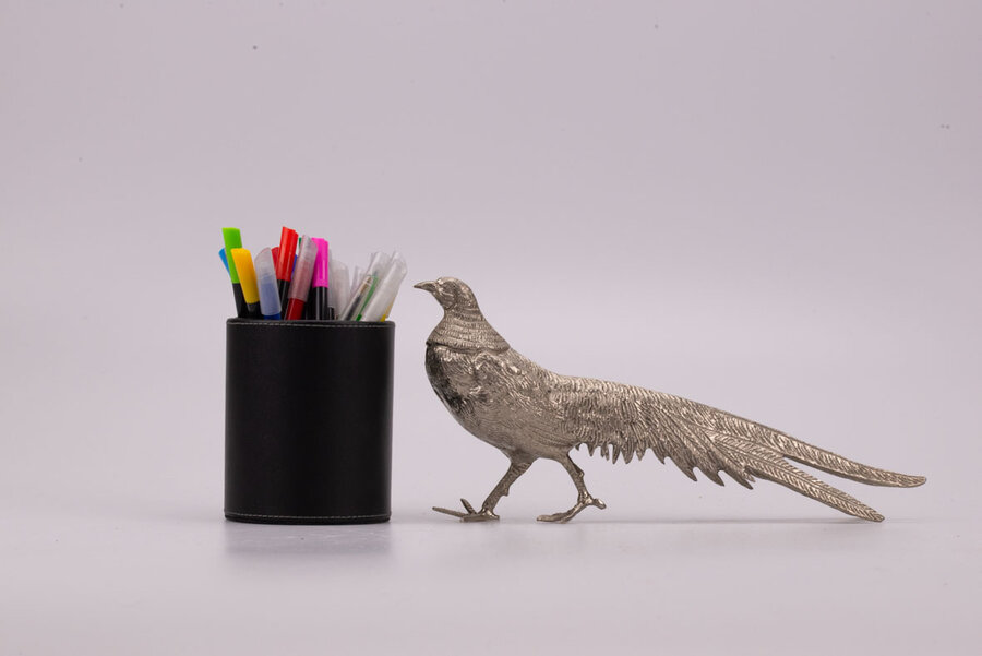  beau et grand faisan en métal argenté 