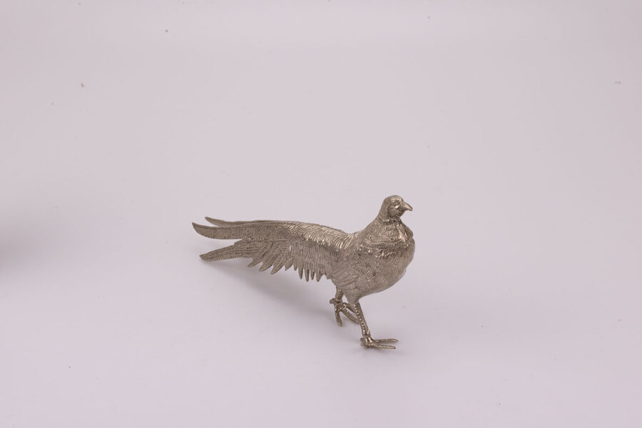  beau et grand faisan en métal argenté 