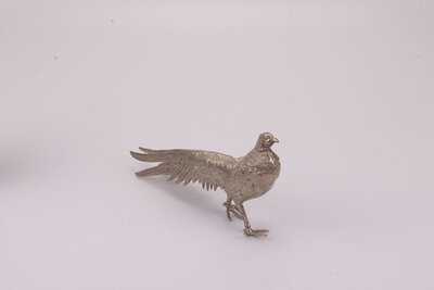  beau et grand faisan en métal argenté 