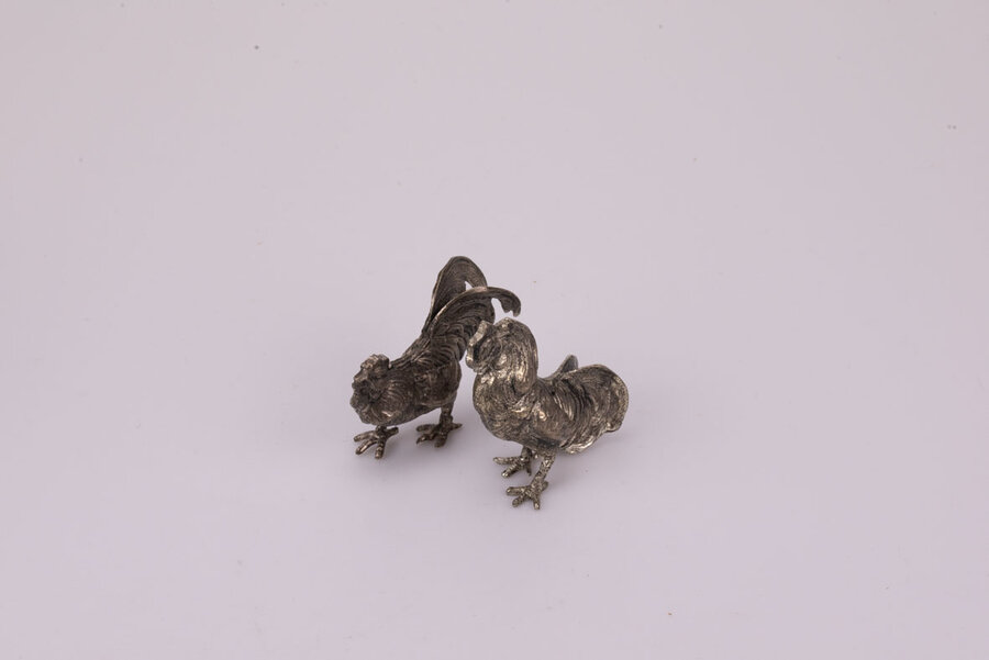 2 coqs argenté décoratif 