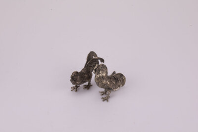 2 coqs argenté décoratif 