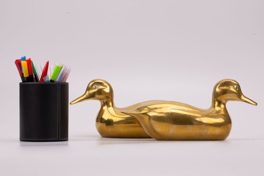 Duo de canards en laiton, pièces façonnées par Sarreid, Etats-Unis, probablement dans les années 70
