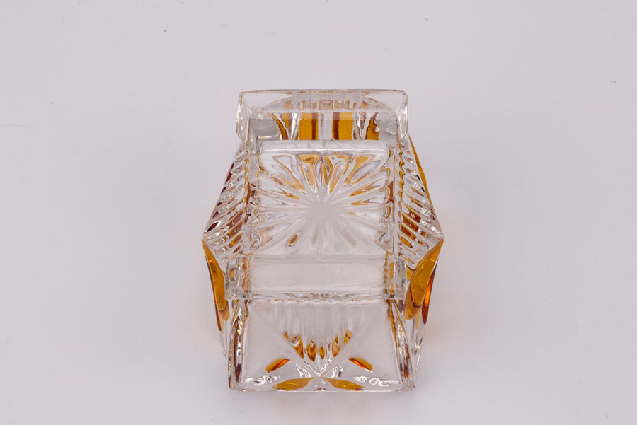 Boîte à bijoux en cristal de Bohême jaune et transparent