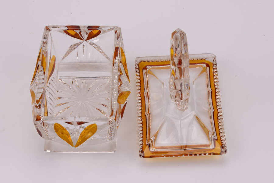 Boîte à bijoux en cristal de Bohême jaune et transparent