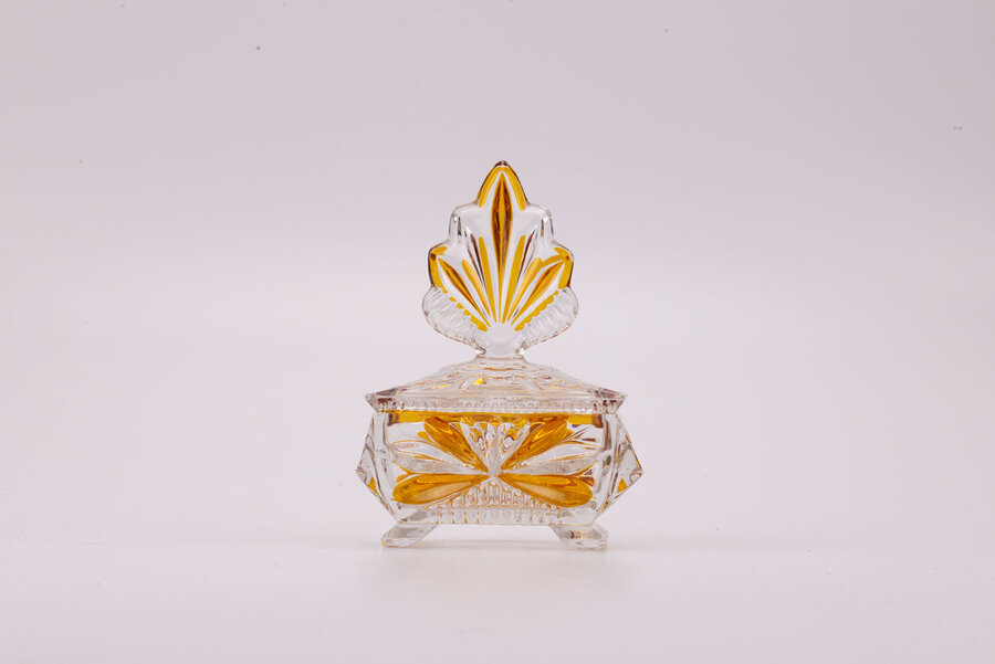 Boîte à bijoux en cristal de Bohême jaune et transparent