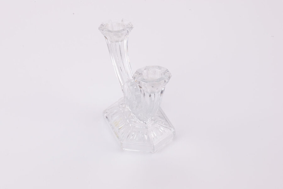 Bougeoir en verre vintage en cristallin à 2 trous