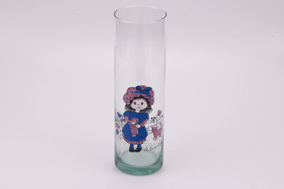 Vase vintage en verre Wendy Mill avec un dessin de petite fille