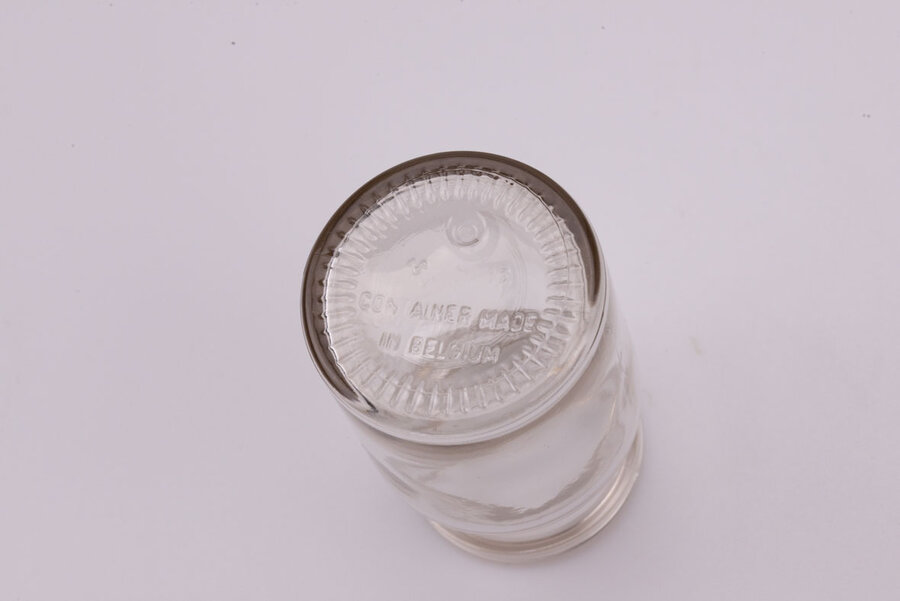 Petit pot en verre vintage et transparent fabriqué en Belgique