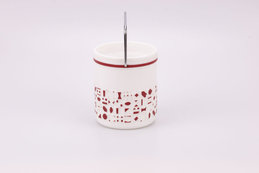 Seau à glaçons vintage en opaline avec un magnifique graphique rouge et blanc