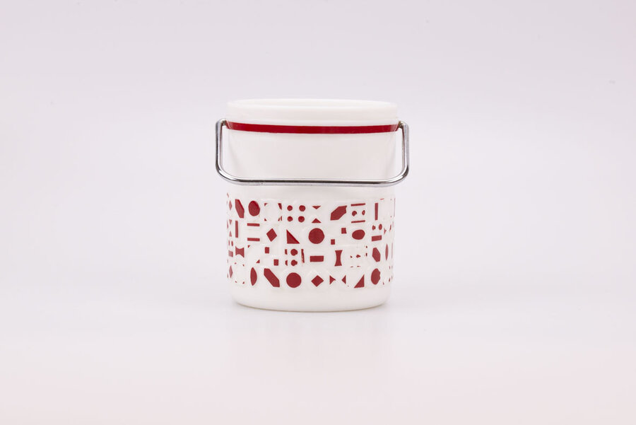 Seau à glaçons vintage en opaline avec un magnifique graphique rouge et blanc