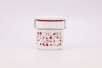 Seau à glaçons vintage en opaline avec un magnifique graphique rouge et blanc