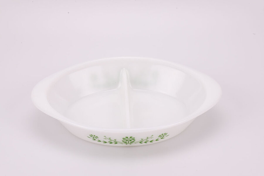 Plat de cuisson Glasbake en opaline avec 2 compartiments 