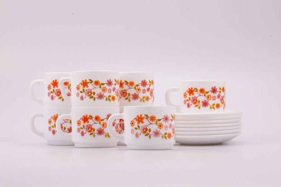 Set de Tasses à café et sous-tasses vintage en porcelaine d'Arcopal modèle Scania