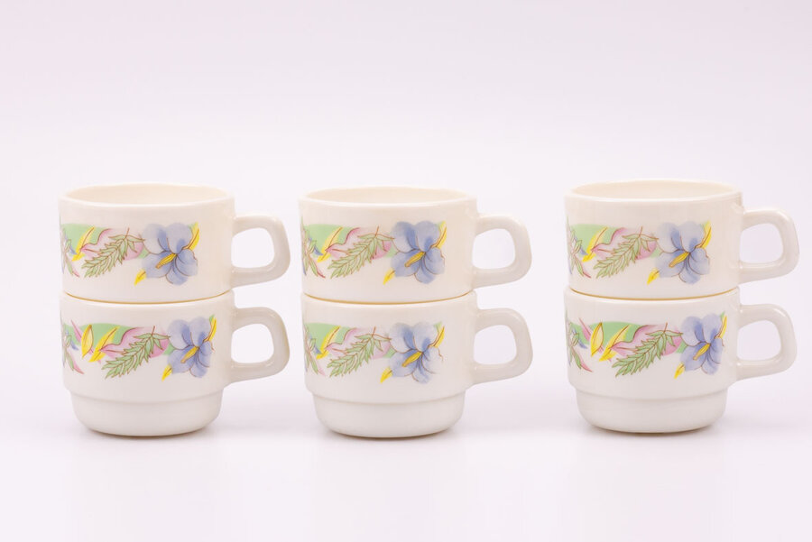 6 Tasses à café en verre blanc d'Arcopal modèle Gastronomie