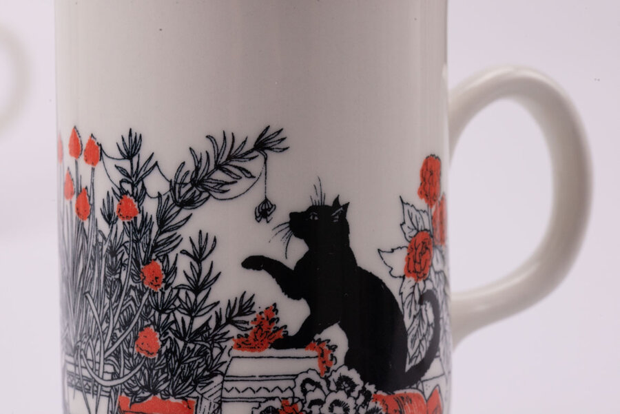 Mug retro en porcelaine de la manufacture Churchill avec un dessin de chat