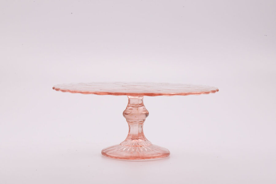 Présentoir à gateaux en verre rose