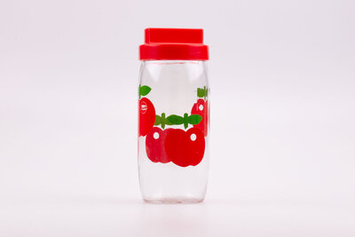  Bocal en verre transparent, grand modèle, avec couvercle en plastique rouge à visser.