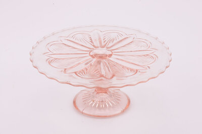 Présentoir à gateaux en verre rose