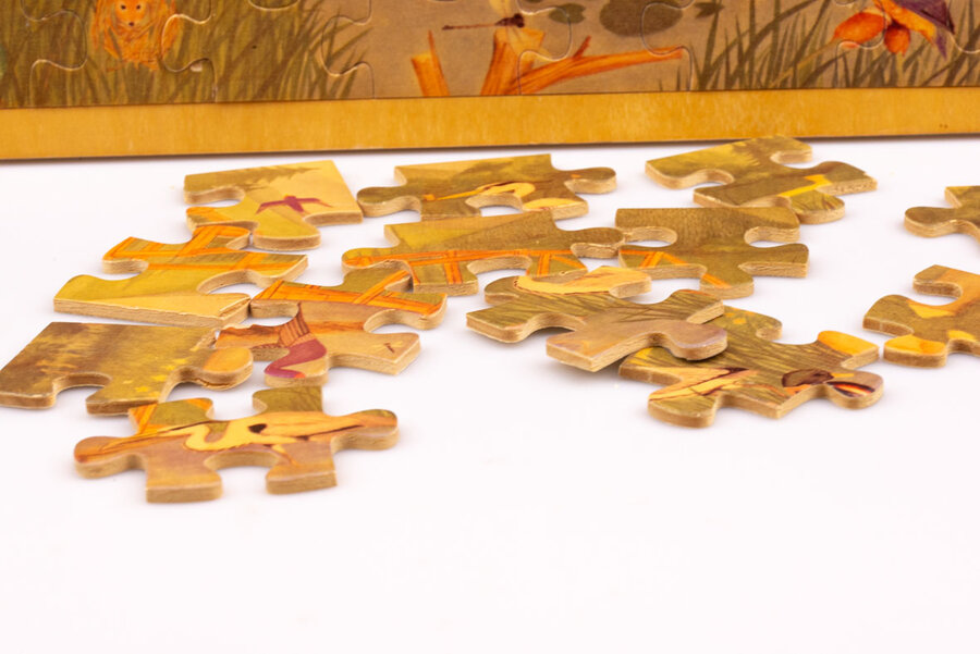 Un grand puzzle en bois en très bon état représentant la faune aquatique 