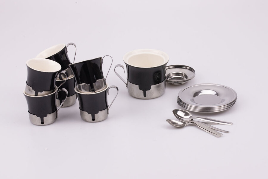 Service à café 6 personnes Porcelaine et métal