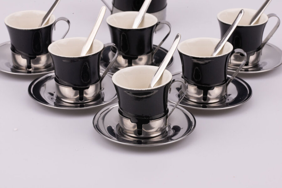 Service à café 6 personnes Porcelaine et métal