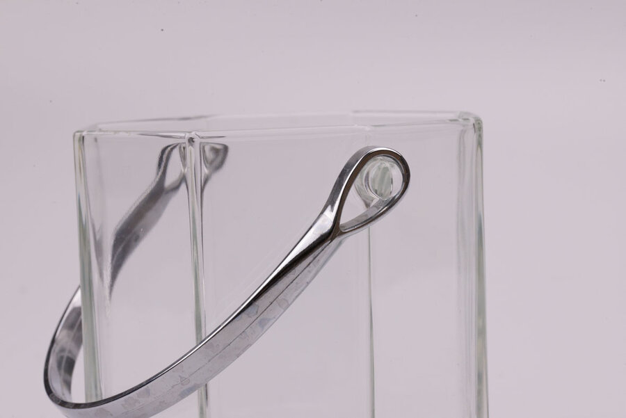 Seau à glaçon en verre avec sa hanse solide en acier inoxydable fabriqué en France