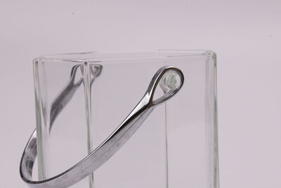 Seau à glaçon en verre avec sa hanse solide en acier inoxydable fabriqué en France
