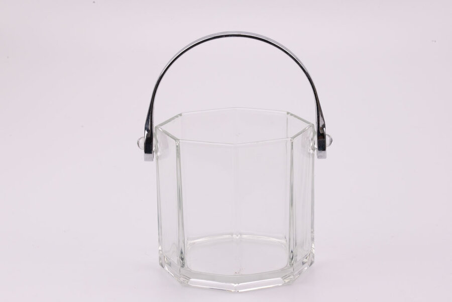 Seau à glaçon en verre avec sa hanse solide en acier inoxydable fabriqué en France