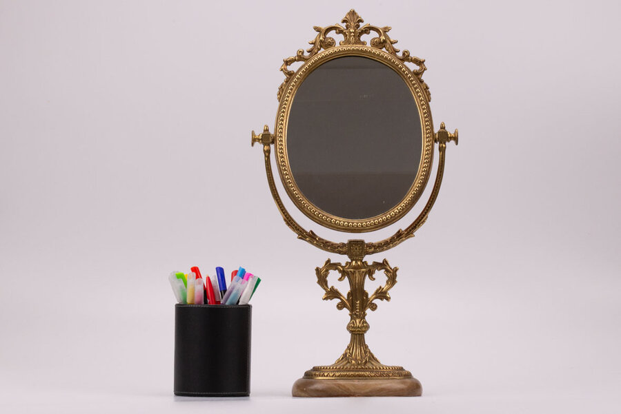 Miroir coiffeuse métal doré avec pied en marbre